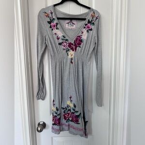 Johnny Was JW Los Angeles Gray Knit Embroidered Dress Tunic Size S